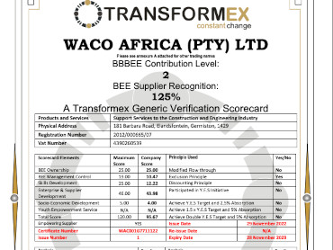 Level 2 BBBEE Certificate